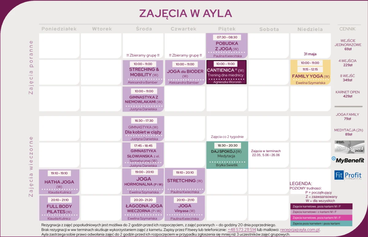 Grafik zajęć w AYLA 2026